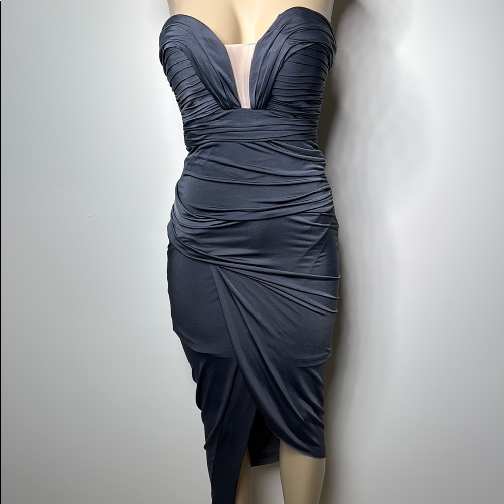 Sheike Gray Asymmetrical Ruched Bodycon Dress